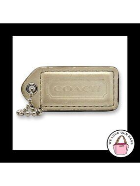 COACH Y2K VINTAGE HangTag Bag 2" Charm Keychain Fob White & Saddle Brown Leather